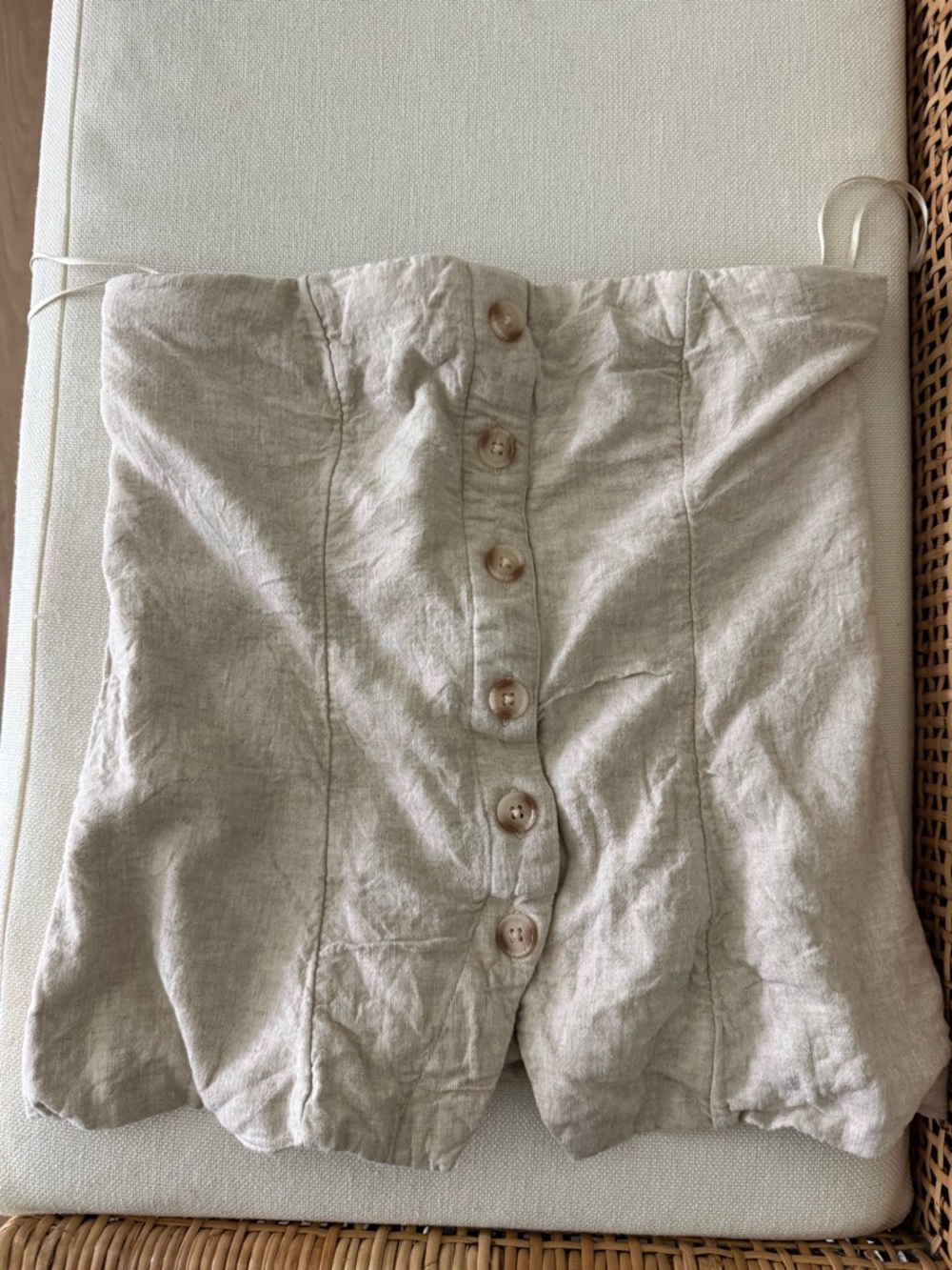 Abercrombie & Fitch Natural Linen Button-Front Strapless Top